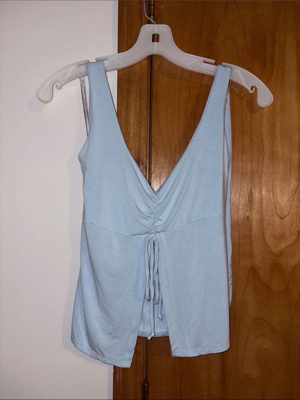 See You Monday Light Blue V-Neck Tie-Front Camisole
